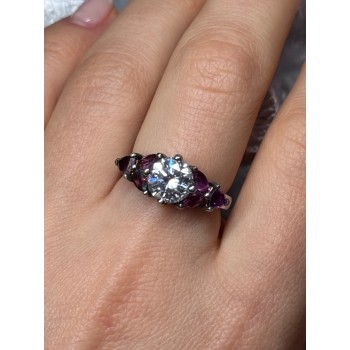 925 Sterling Silver Ring Shiny Sapphire & Spinel Size 7