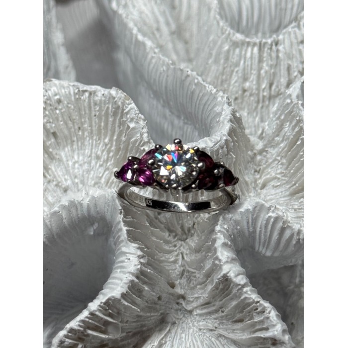 925 Sterling Silver Ring Shiny Sapphire & Spinel Size 7