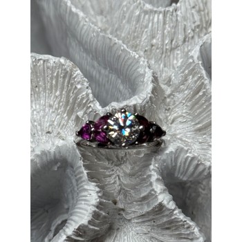 925 Sterling Silver Ring Shiny Sapphire & Spinel Size 7