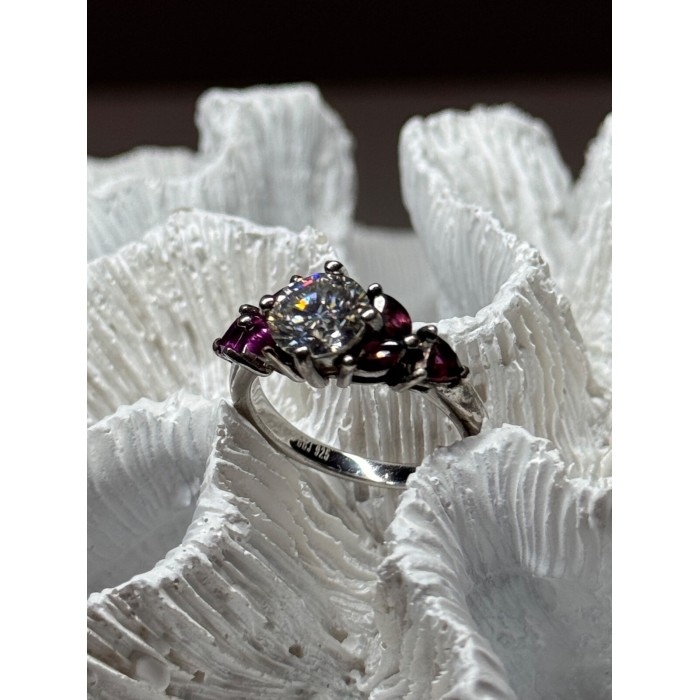 925 Sterling Silver Ring Shiny Sapphire & Spinel Size 7