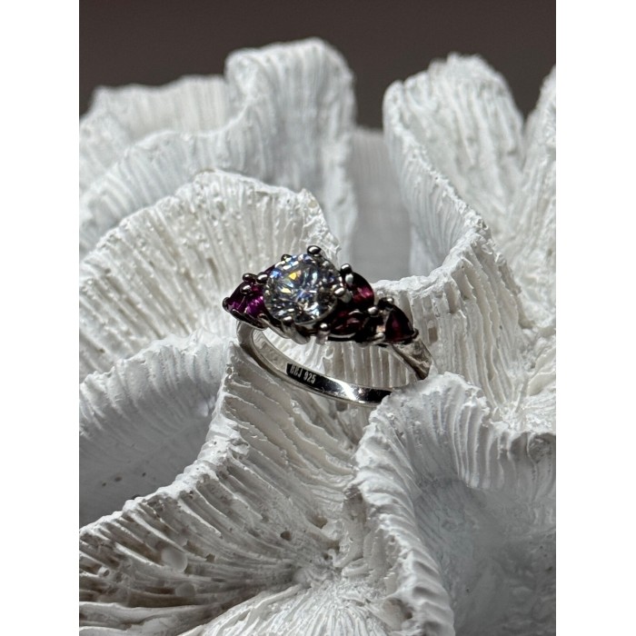 925 Sterling Silver Ring Shiny Sapphire & Spinel Size 7