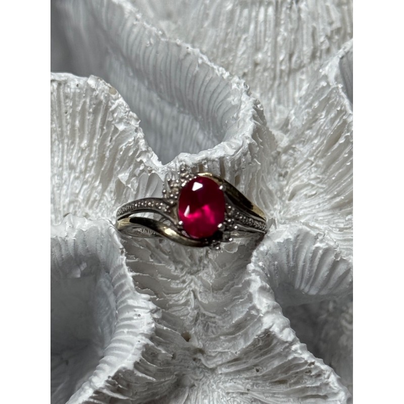 925 Sterling Silver & 10k Yellow Gold Ruby Ring Size 6