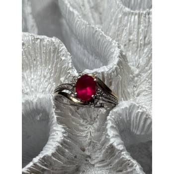925 Sterling Silver & 10k Yellow Gold Ruby Ring Size 6