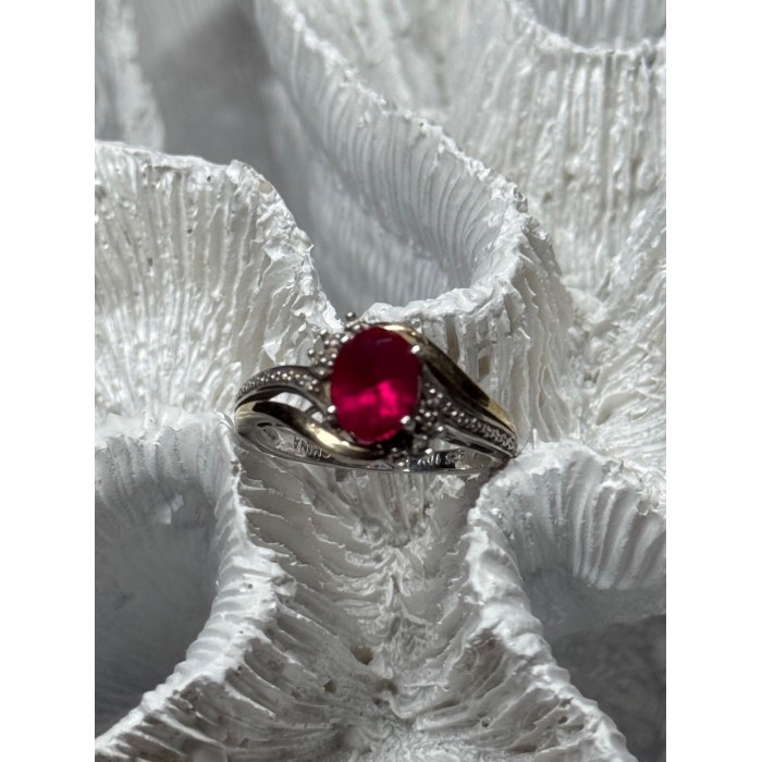 925 Sterling Silver & 10k Yellow Gold Ruby Ring Size 6