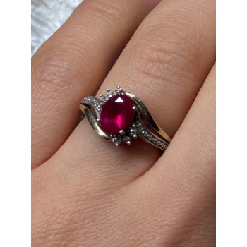 925 Sterling Silver & 10k Yellow Gold Ruby Ring Size 6