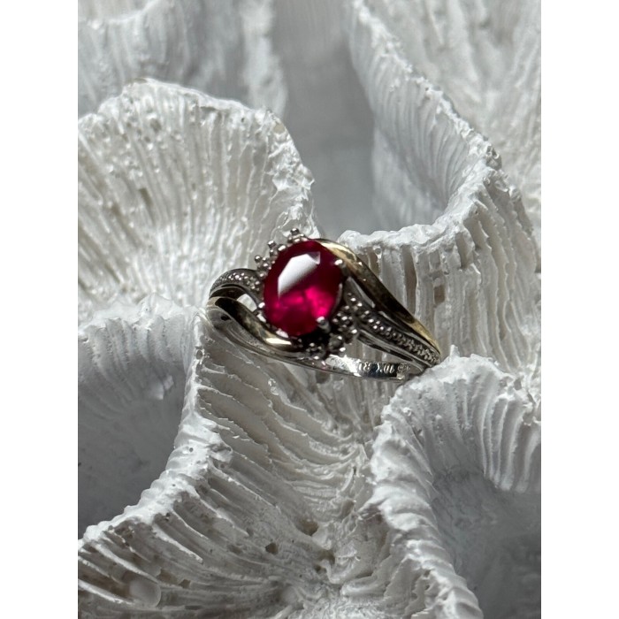 925 Sterling Silver & 10k Yellow Gold Ruby Ring Size 6