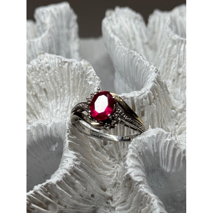 925 Sterling Silver & 10k Yellow Gold Ruby Ring Size 6
