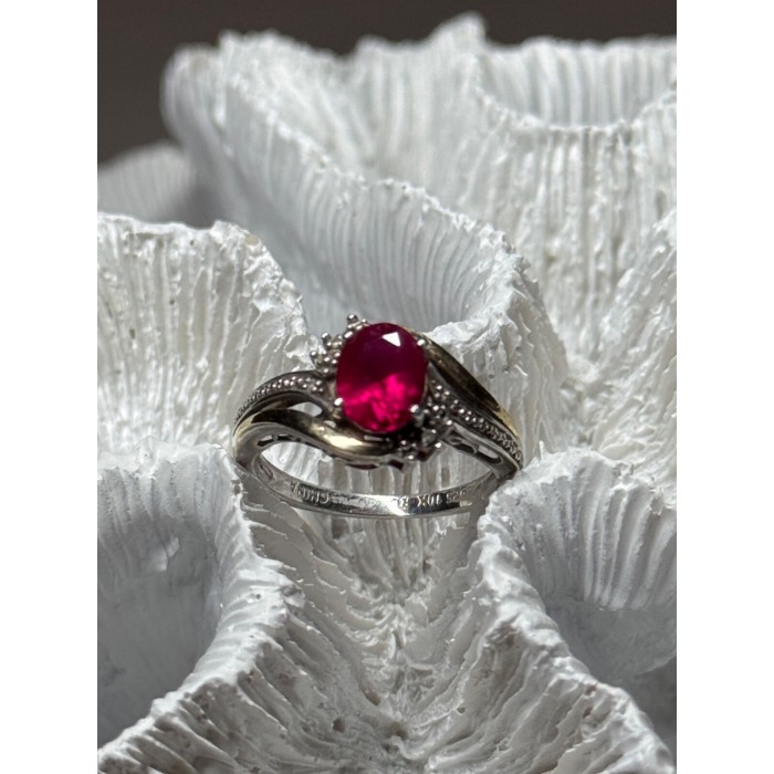 925 Sterling Silver & 10k Yellow Gold Ruby Ring Size 6