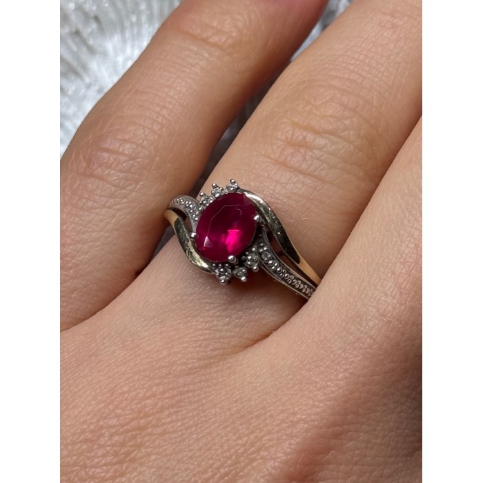 925 Sterling Silver & 10k Yellow Gold Ruby Ring Size 6