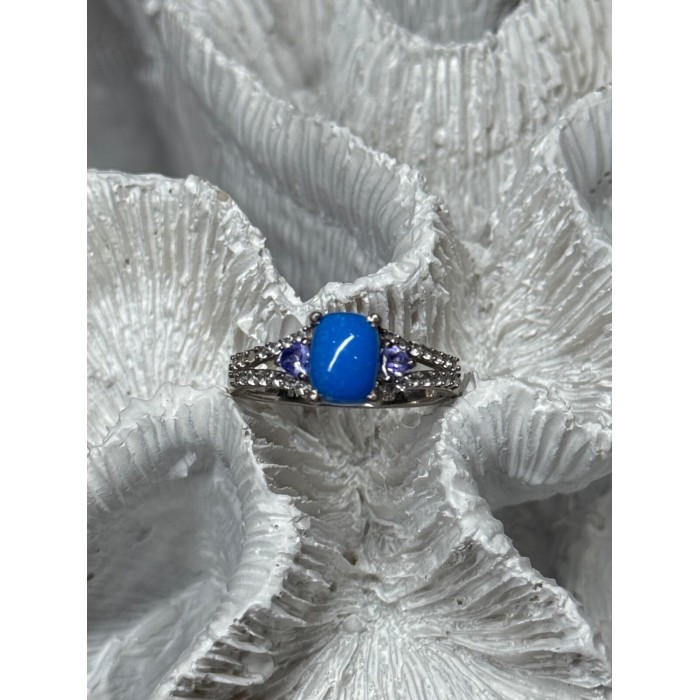 925 Sterling Silver Blue Agate, Tanzanite & Beryl Ring Size 7.5