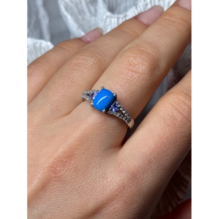 925 Sterling Silver Blue Agate, Tanzanite & Beryl Ring Size 7.5