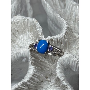 925 Sterling Silver Blue Agate, Tanzanite & Beryl Ring Size 7.5