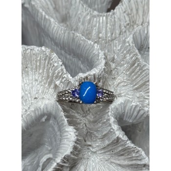 925 Sterling Silver Blue Agate, Tanzanite & Beryl Ring Size 7.5