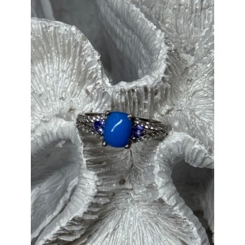 925 Sterling Silver Blue Agate, Tanzanite & Beryl Ring Size 7.5