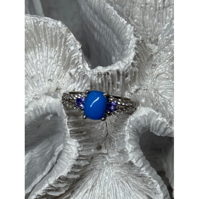 925 Sterling Silver Blue Agate, Tanzanite & Beryl Ring Size 7.5
