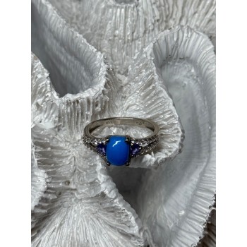 925 Sterling Silver Blue Agate, Tanzanite & Beryl Ring Size 7.5