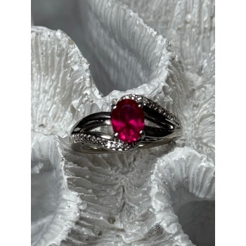 925 Sterling Silver Ruby Ring Size 6