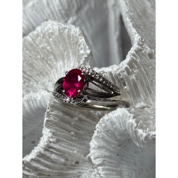 925 Sterling Silver Ruby Ring Size 6
