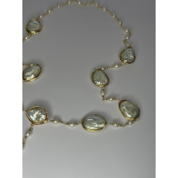 GOLD PLATED PEARL NECKLACE APPROX LENGTH 30 INCH THE BOTTOM OF PENDANT 3 INCH
