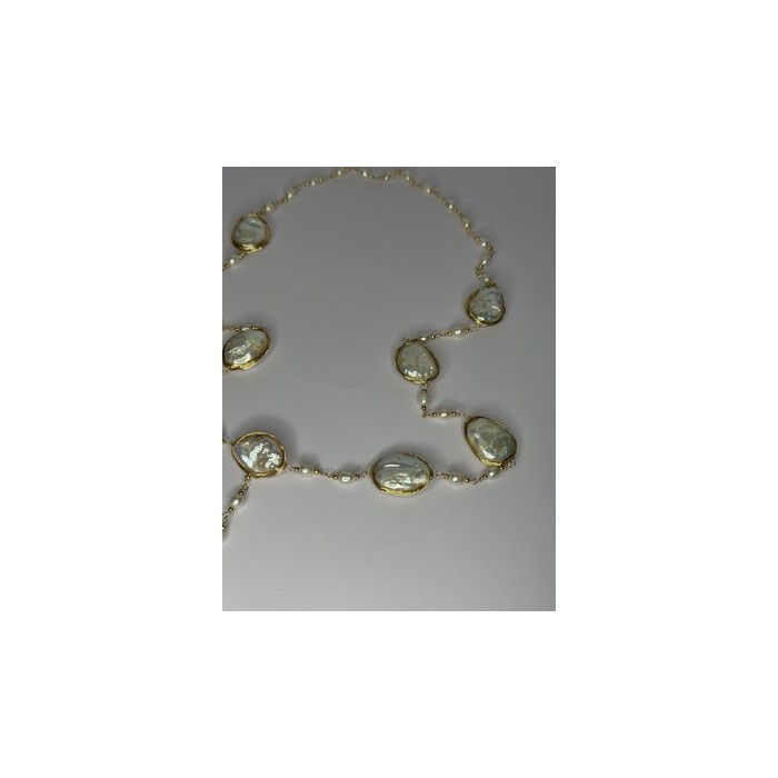 GOLD PLATED PEARL NECKLACE APPROX LENGTH 30 INCH THE BOTTOM OF PENDANT 3 INCH