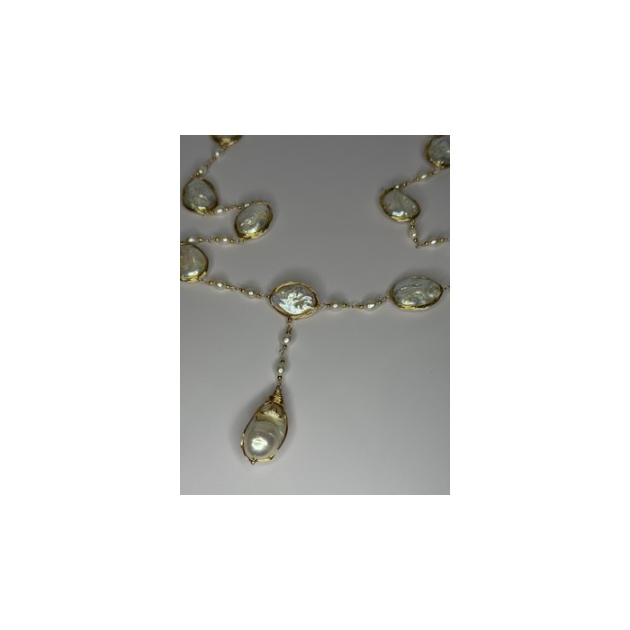 GOLD PLATED PEARL NECKLACE APPROX LENGTH 30 INCH THE BOTTOM OF PENDANT 3 INCH
