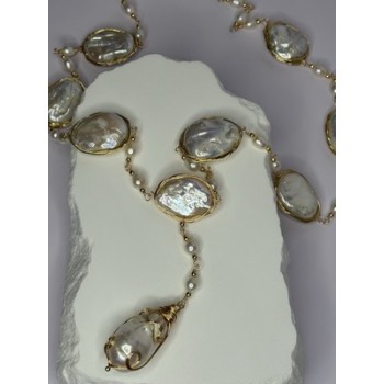 GOLD PLATED PEARL NECKLACE APPROX LENGTH 30 INCH THE BOTTOM OF PENDANT 3 INCH