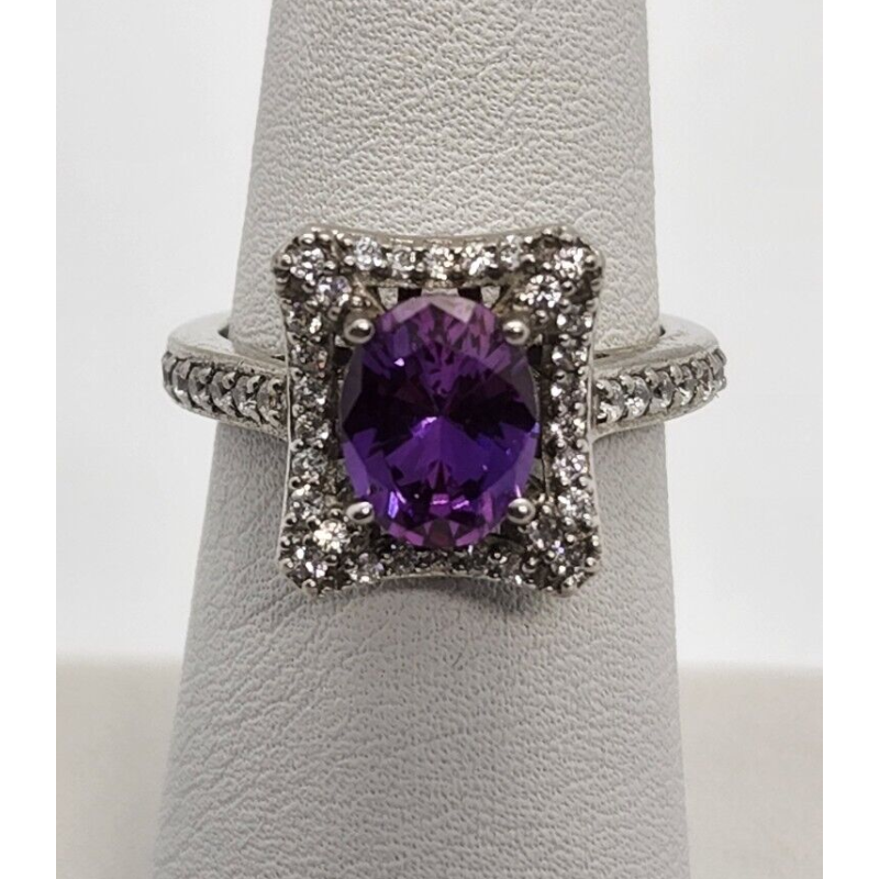 925 Sterling Silver Amethyst & Сz Ring Size 7