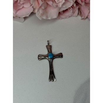 925 Sterling Silver Turquoise Cross Length 1.6 In