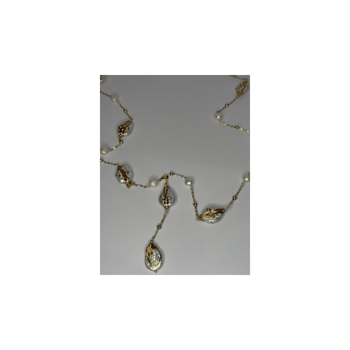 GOLD PLATED PEARL NECKLACE APPROX LENGTH 32 INCH BOTTOM OF PENDANT 4 INCH