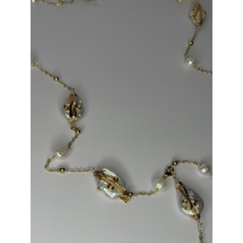 GOLD PLATED PEARL NECKLACE APPROX LENGTH 32 INCH BOTTOM OF PENDANT 4 INCH