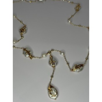 GOLD PLATED PEARL NECKLACE APPROX LENGTH 32 INCH BOTTOM OF PENDANT 4 INCH