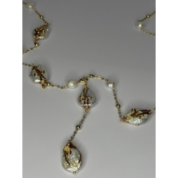 GOLD PLATED PEARL NECKLACE APPROX LENGTH 32 INCH BOTTOM OF PENDANT 4 INCH