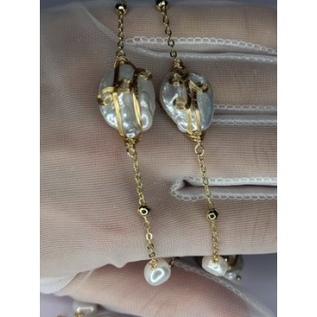 GOLD PLATED PEARL NECKLACE APPROX LENGTH 32 INCH BOTTOM OF PENDANT 4 INCH