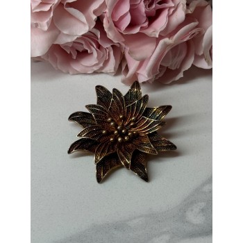 925 Sterling Silver Gold Plated Brooch Flower Length 1.6 In