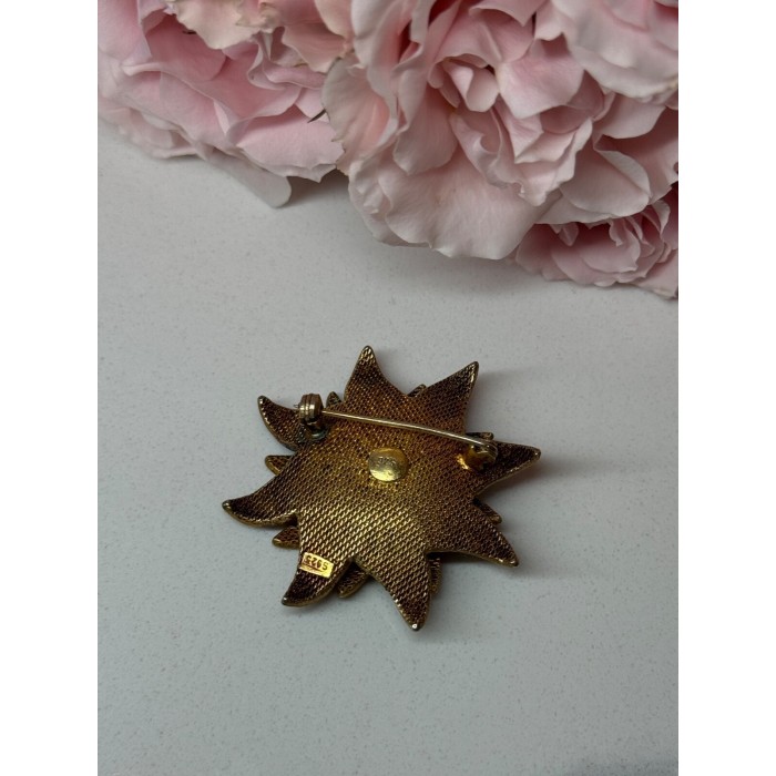 925 Sterling Silver Gold Plated Brooch Flower Length 1.6 In