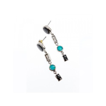 925 Sterling Silver Onyx, Opal & CZ Earrings