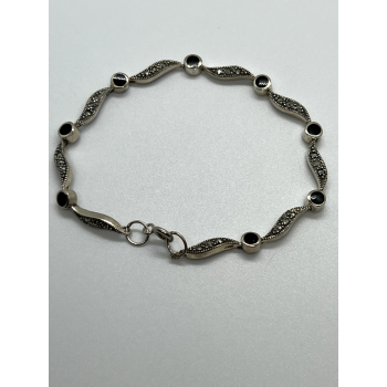925 STERLING SILVER AGATE & MARCASITE BRACELET