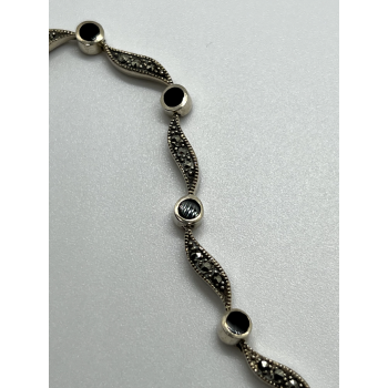 925 STERLING SILVER AGATE & MARCASITE BRACELET