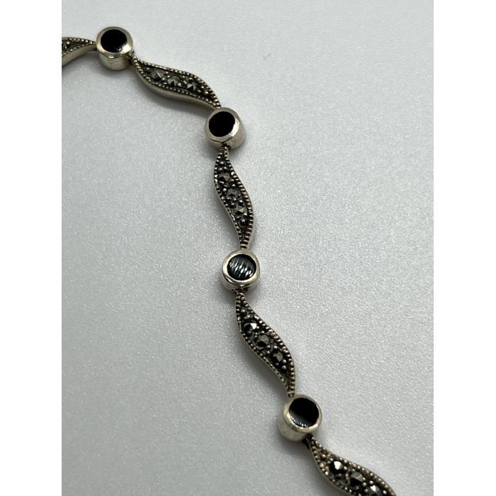 925 STERLING SILVER AGATE & MARCASITE BRACELET