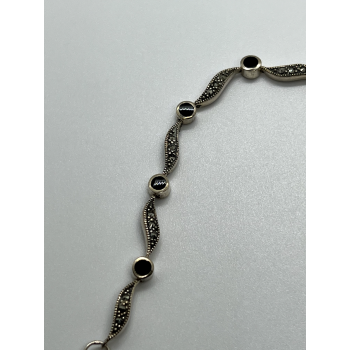 925 STERLING SILVER AGATE & MARCASITE BRACELET