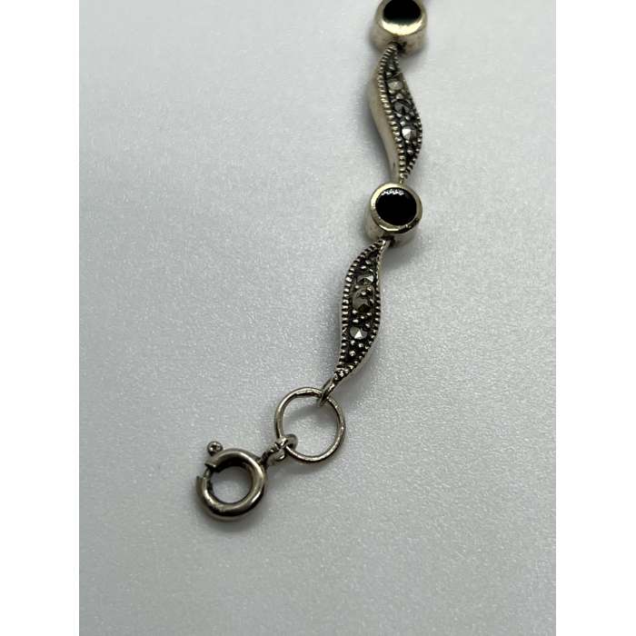 925 STERLING SILVER AGATE & MARCASITE BRACELET