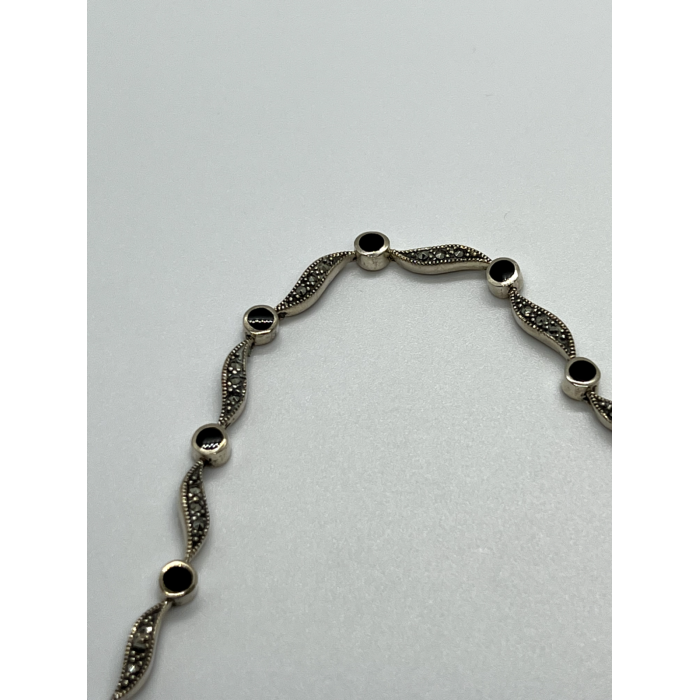 925 STERLING SILVER AGATE & MARCASITE BRACELET