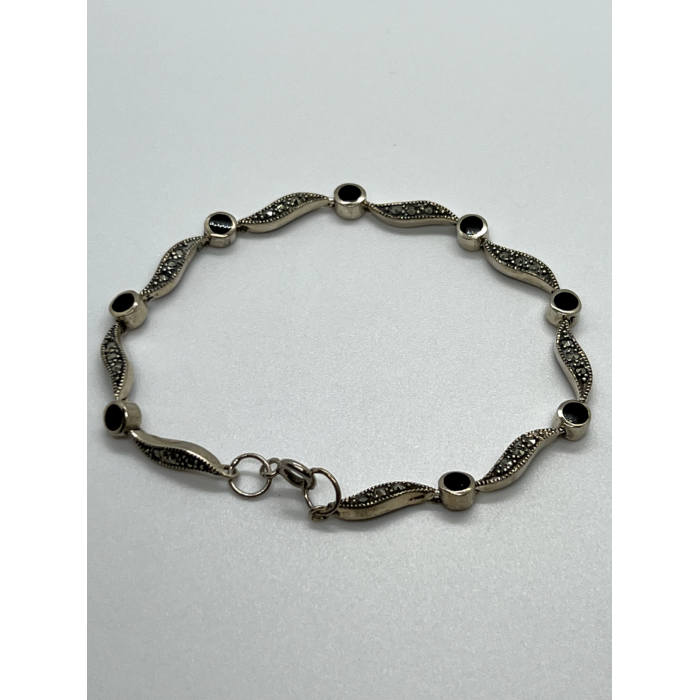 925 STERLING SILVER AGATE & MARCASITE BRACELET