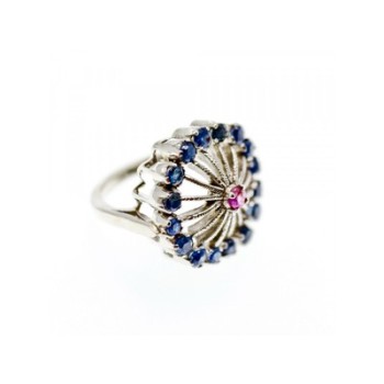 925 Sterling Silver Iolite & Pink Topaz Ring Size 6