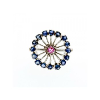 925 Sterling Silver Iolite & Pink Topaz Ring Size 6