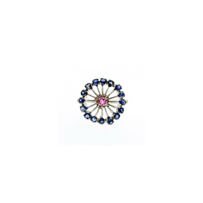 925 Sterling Silver Iolite & Pink Topaz Ring Size 6