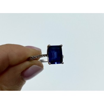 925 Sterling Silver Sapphire Ring Size 8