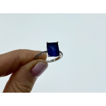 925 Sterling Silver Sapphire Ring Size 8