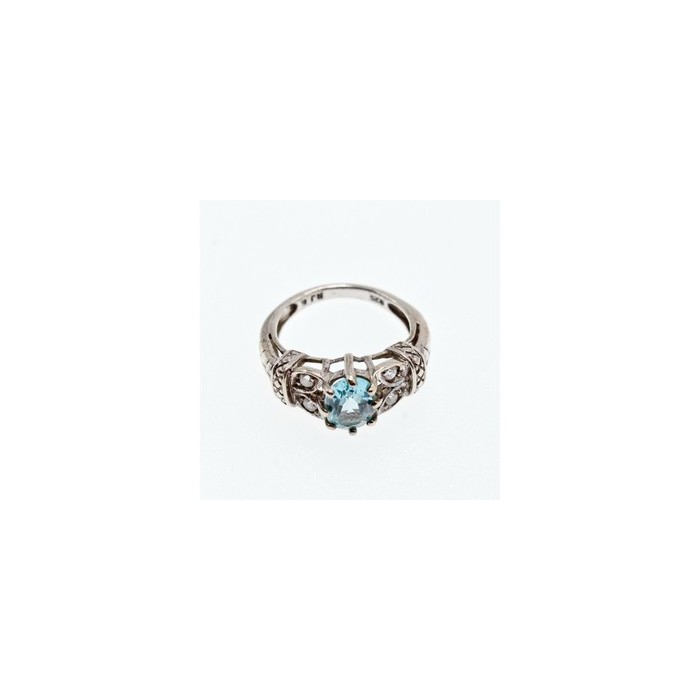 925 Sterling Silver Blue Spinel & CZ Ring Size 6.5