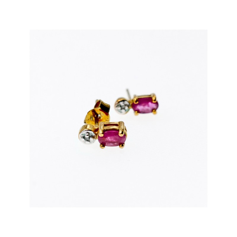 925 Sterling Silver Gold Plated Pink Topaz & Diamond Stud Earrings